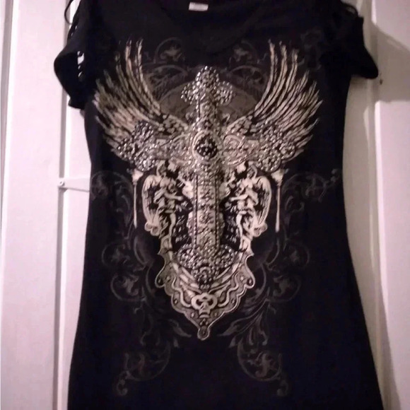 Folter gothic ripped cross tee-large NWOT - Picture 2 of 8